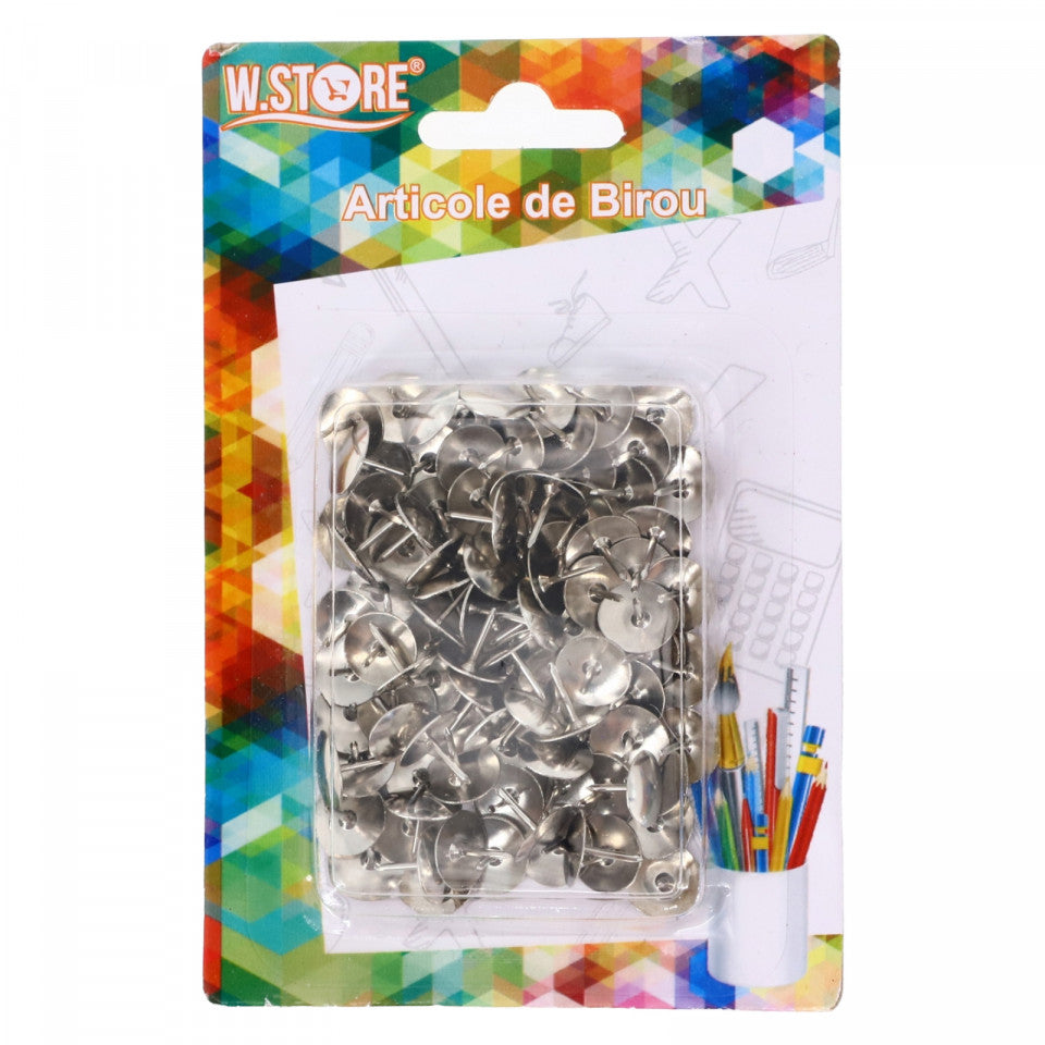 Set 100 de pioneze metalice, 1 cm, Argintiu