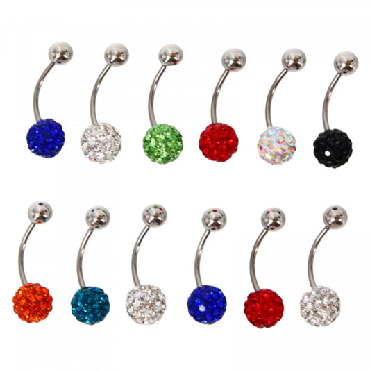 Set 12 bucati, Piercing, Cercel pentru buric, Strasuri, 2.5 cm, Multicolor