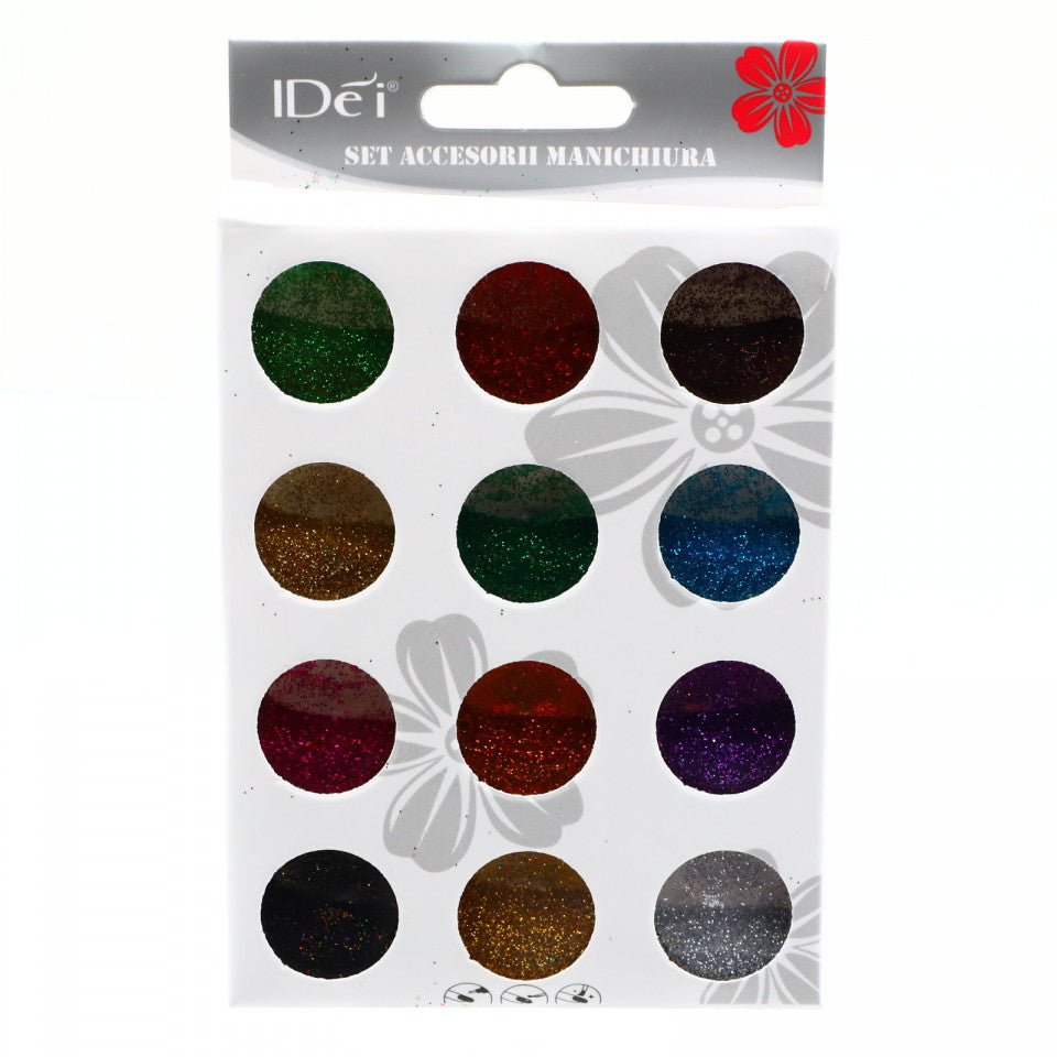 Set 12 bucati, Sclipici pentru unghii, Multicolor