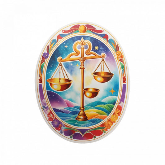 Set 12 bucati, Sticker decorativ, Balanta cu talere goale simbol zodia balanta, Rezistent la apa, NO3154, 6 cm, Multicolor