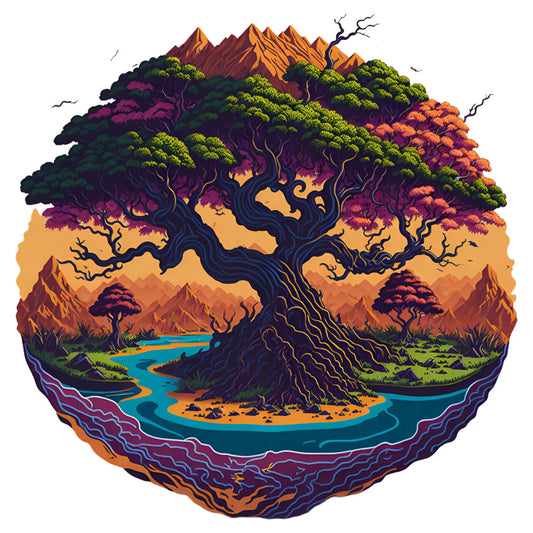 Set 12 bucati, Sticker decorativ, Bonsai in savana, Rezistent la apa, NO4271, 6 cm, Multicolor