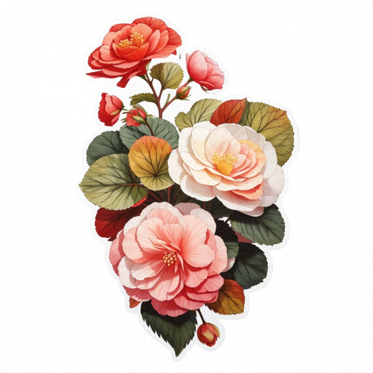 Set 12 bucati, Sticker decorativ, Buchet de flori begonia, Rezistent la apa, NO2414, 6 cm, Multicolor