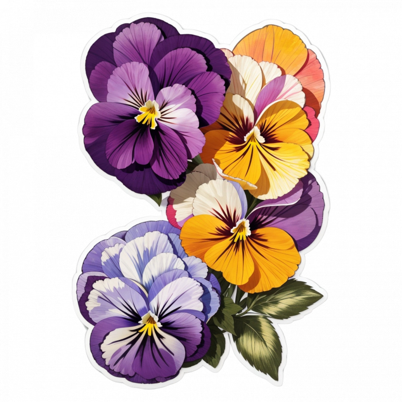 Set 12 bucati, Sticker decorativ, Buchet de flori de panselute, Rezistent la apa, NO3358, 6 cm, Multicolor