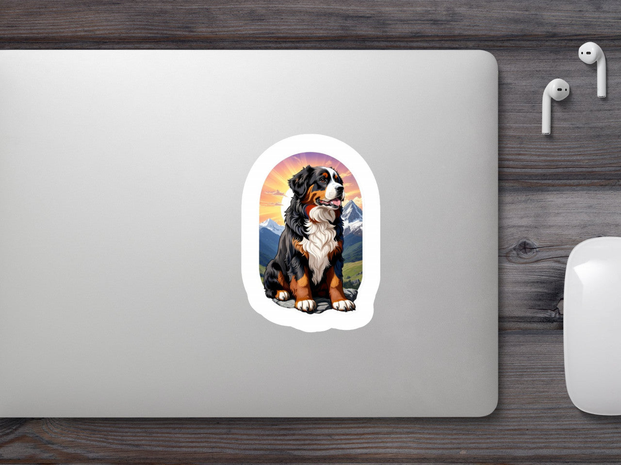 Set 12 bucati, Sticker decorativ, Caine Bernese de munte, Rezistent la apa, NO2382, 6 cm, Multicolor