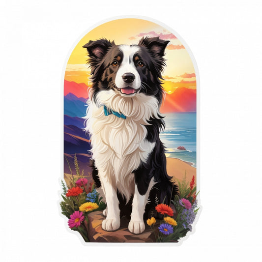 Set 12 bucati, Sticker decorativ, Caine Border collie cu zgarda, Rezistent la apa, NO2604, 6 cm, Multicolor