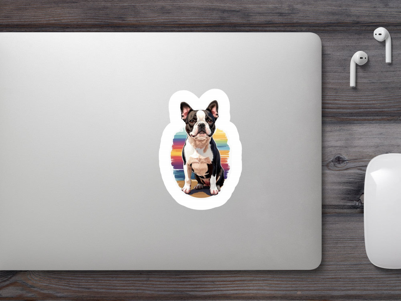 Set 12 bucati, Sticker decorativ, Caine Boston terrier, Rezistent la apa, NO2606, 6 cm, Multicolor