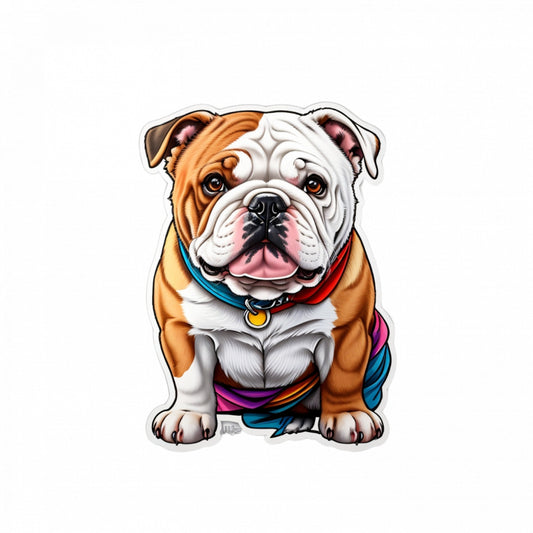 Set 12 bucati, Sticker decorativ, Caine Bulldog cu medalion, Rezistent la apa, NO2641, 6 cm, Multicolor