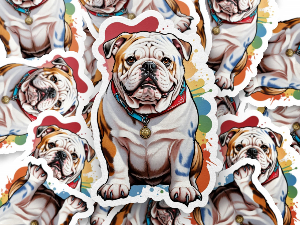 Set 12 bucati, Sticker decorativ, Caine Bulldog, Rezistent la apa, NO2640, 6 cm, Multicolor