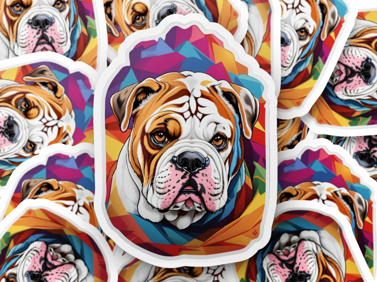 Set 12 bucati, Sticker decorativ, Caine Bulldog, Rezistent la apa, NO2642, 6 cm, Multicolor
