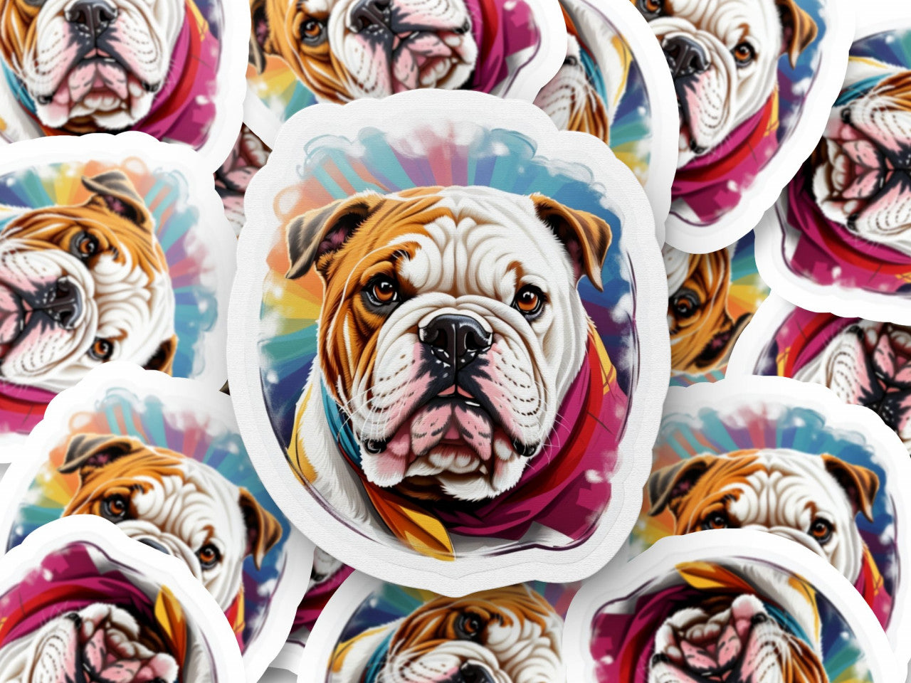 Set 12 bucati, Sticker decorativ, Caine Bulldog, Rezistent la apa, NO2643, 6 cm, Multicolor