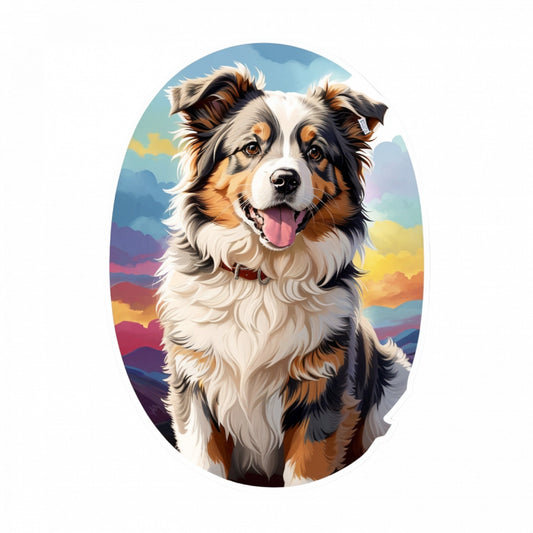 Set 12 bucati, Sticker decorativ, Caine ciobanesc australian Shepherd dog, Rezistent la apa, NO2461, 6 cm, Multicolor