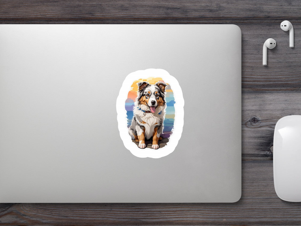 Set 12 bucati, Sticker decorativ, Caine ciobanesc australian Shepherd dog cu zgarda, Rezistent la apa, NO2460, 6 cm, Multicolor