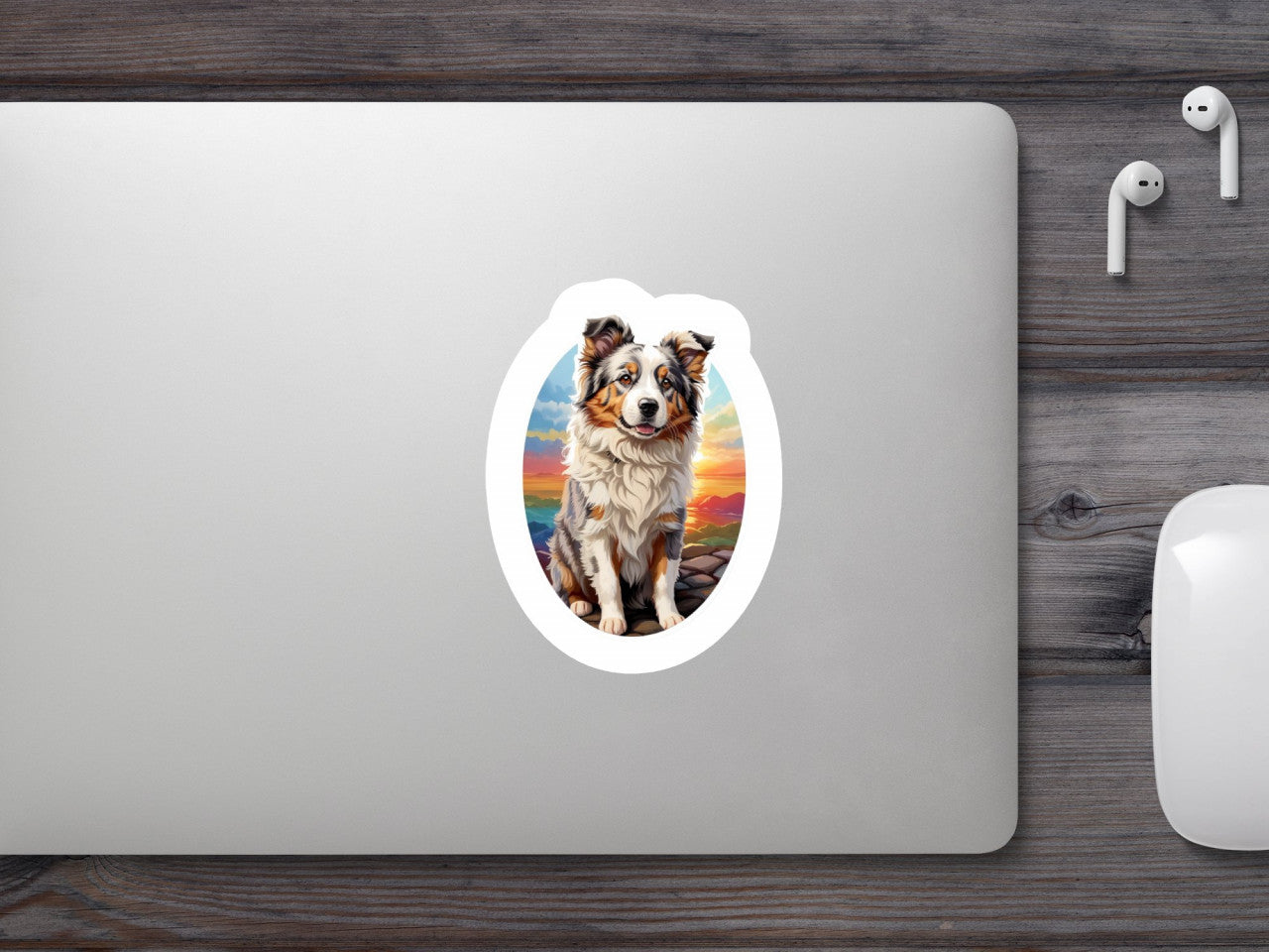 Set 12 bucati, Sticker decorativ, Caine ciobanesc australian Shepherd dog, Rezistent la apa, NO2462, 6 cm, Multicolor