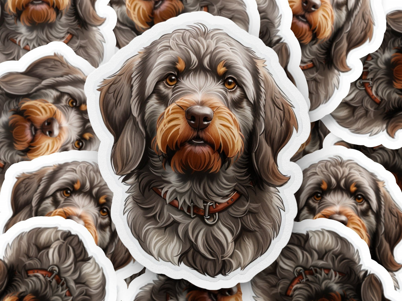 Set 12 bucati, Sticker decorativ, Caine Pointing Griffon cu par sarmos, Rezistent la apa, NO3731, 6 cm, Multicolor