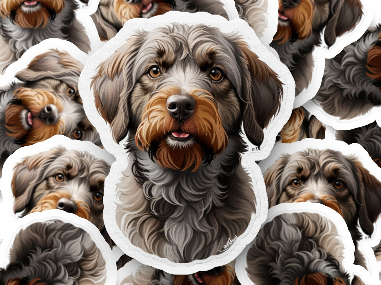 Set 12 bucati, Sticker decorativ, Caine Pointing Griffon cu par sarmos, Rezistent la apa, NO3733, 6 cm, Multicolor