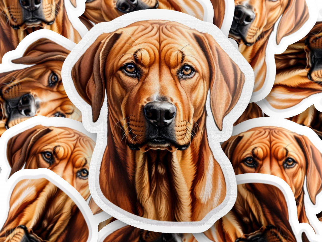 Set 12 bucati, Sticker decorativ, Caine Rhodesian Ridgeback, Rezistent la apa, NO3481, 6 cm, Multicolor