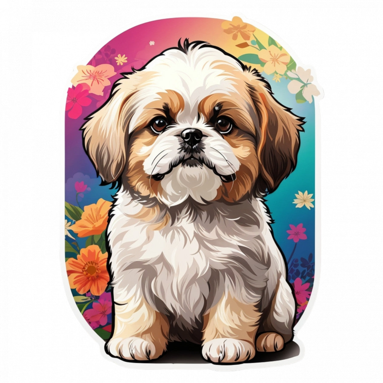 Set 12 bucati, Sticker decorativ, Caine Shih Tzu, Rezistent la apa, NO3569, 6 cm, Multicolor