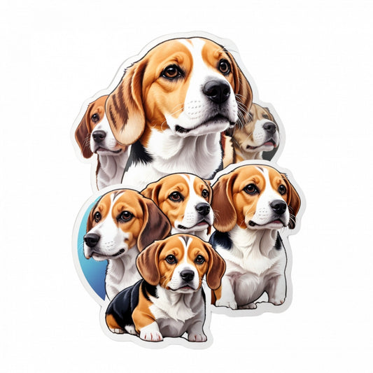 Set 12 bucati, Sticker decorativ, Caini Beagles in grup, Rezistent la apa, NO2418, 6 cm, Multicolor