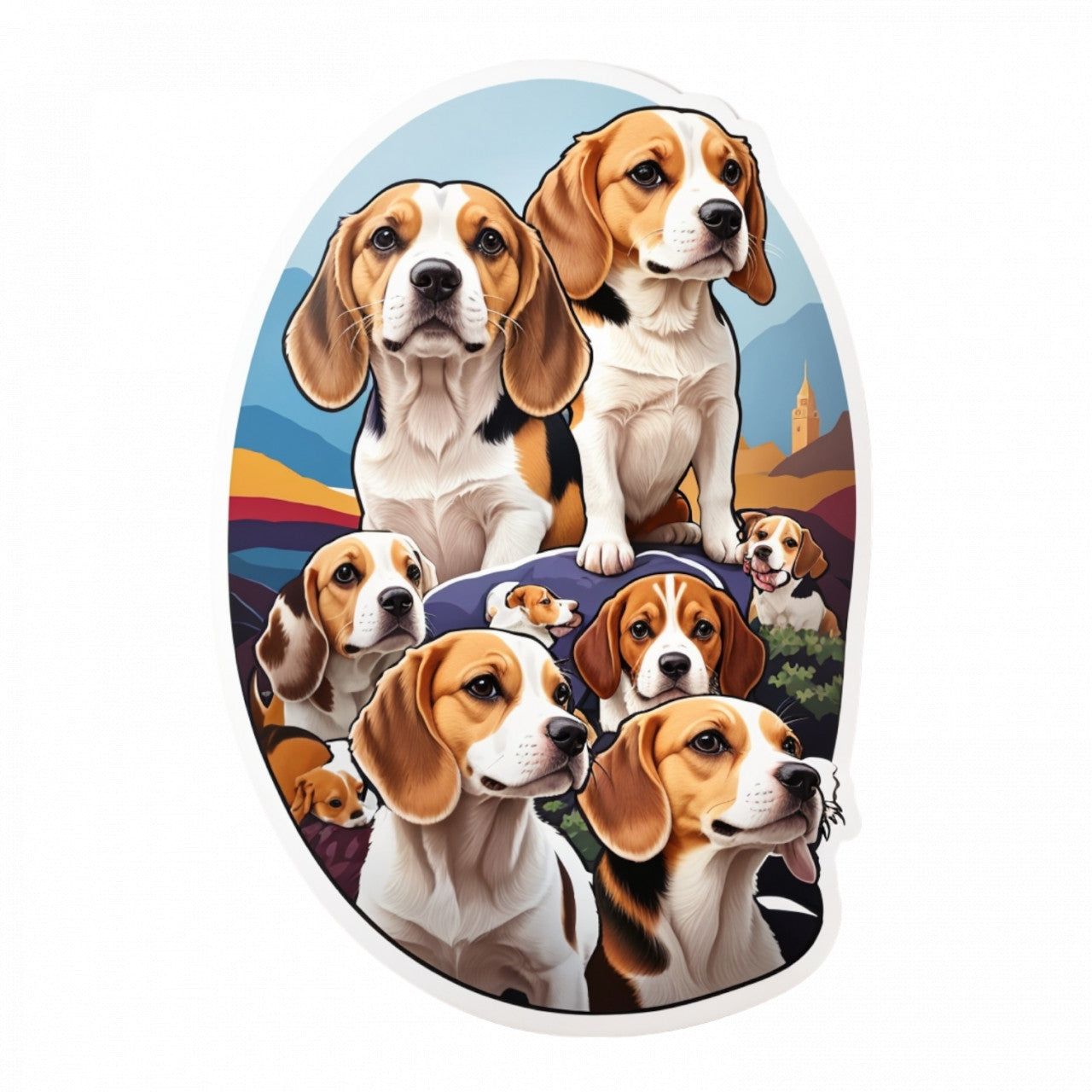 Set 12 bucati, Sticker decorativ, Caini Beagles, Rezistent la apa, NO2422, 6 cm, Multicolor