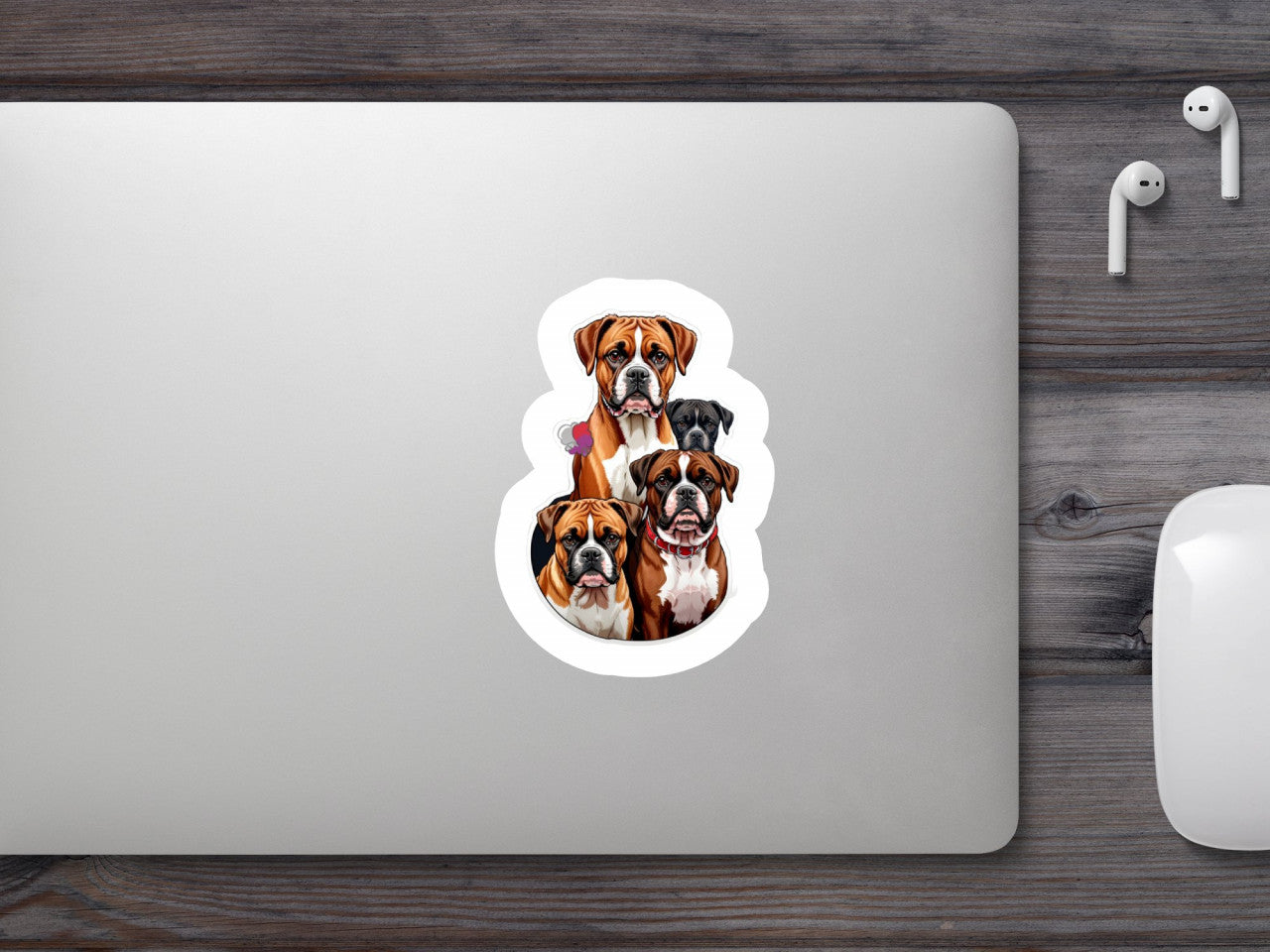 Set 12 bucati, Sticker decorativ, Caini boxer in grup, Rezistent la apa, NO2619, 6 cm, Multicolor