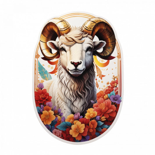 Set 12 bucati, Sticker decorativ, Cap berbec simbol zodia berbec, Rezistent la apa, NO2503, 6 cm, Multicolor