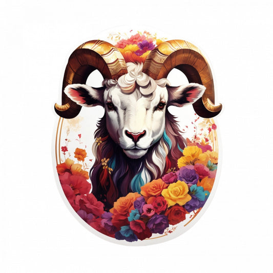 Set 12 bucati, Sticker decorativ, Cap de berbec cu ghirlanda de flori, Rezistent la apa, NO2498, 6 cm, Multicolor