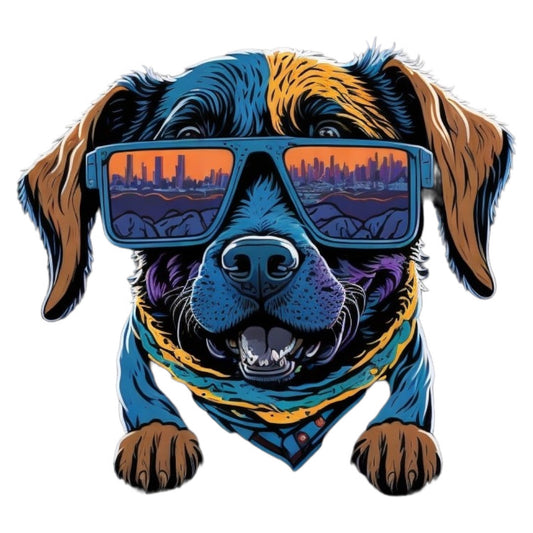 Set 12 bucati, Sticker decorativ, Cap de caine cu ochelari oglinda, Rezistent la apa, NO4624, 6 cm, Multicolor