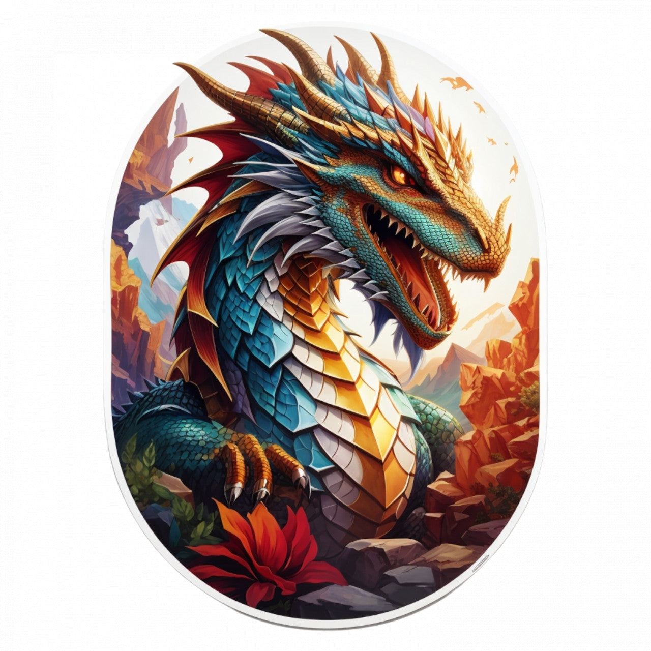 Set 12 bucati, Sticker decorativ, Cap de dragon, Rezistent la apa, NO2842, 6 cm, Multicolor