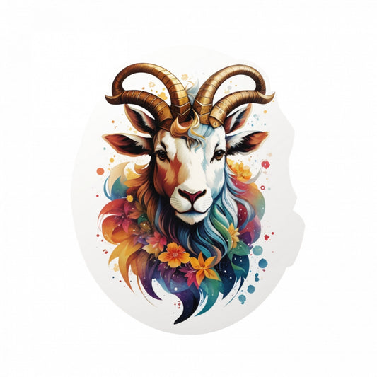 Set 12 bucati, Sticker decorativ, Capra cu ghirlanda de flori simbol zodia capricorn, Rezistent la apa, NO2690, 6 cm, Multicolor