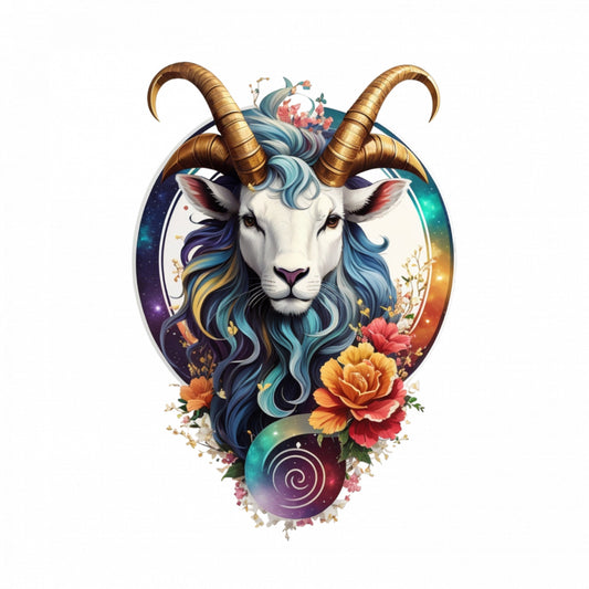 Set 12 bucati, Sticker decorativ, Capra cu trandafir simbol zodia capricorn, Rezistent la apa, NO2693, 6 cm, Multicolor