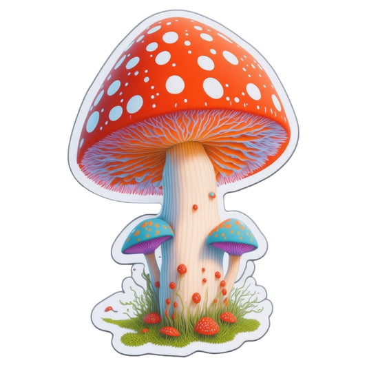 Set 12 bucati, Sticker decorativ, Ciuperca din padure, Rezistent la apa, NO4250, 6 cm, Multicolor