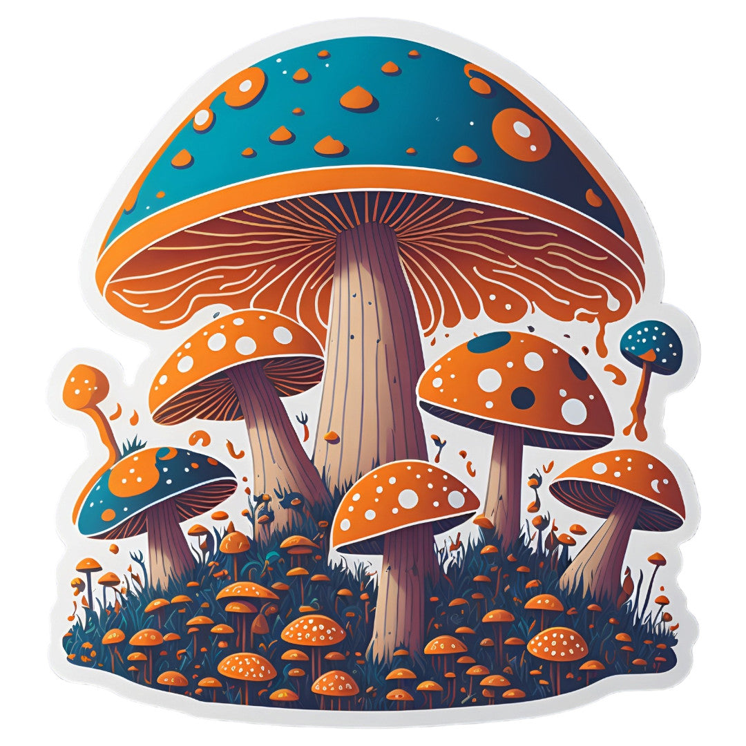 Set 12 bucati, Sticker decorativ, Ciuperca uriasa, Rezistent la apa, NO3822, 6 cm, Multicolor