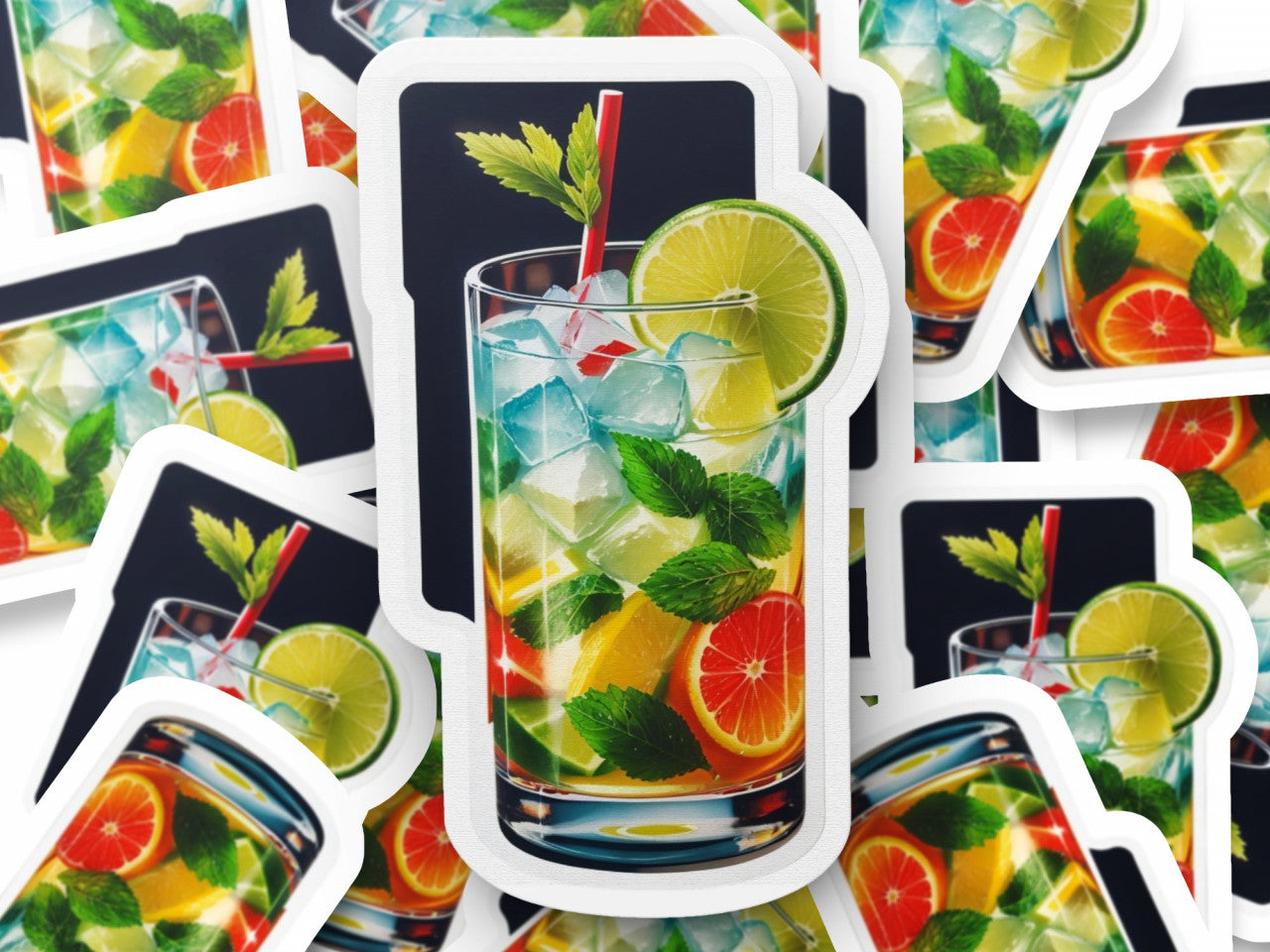 Set 12 bucati, Sticker decorativ, Cocktail Caipiroska, Rezistent la apa, NO2658, 6 cm, Multicolor
