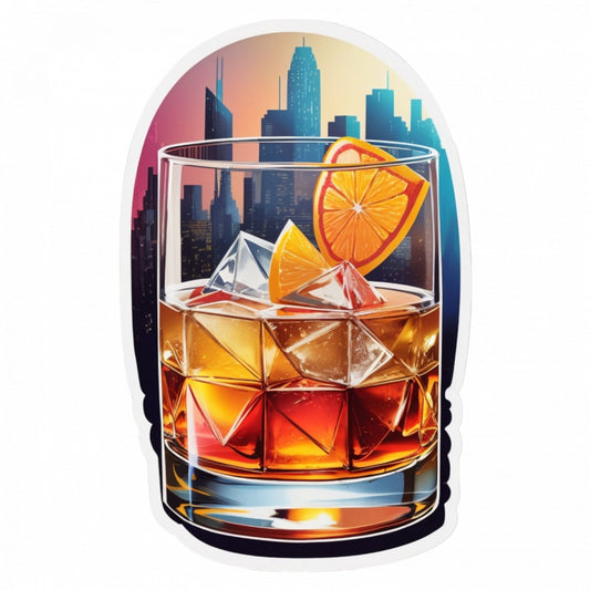 Set 12 bucati, Sticker decorativ, Cocktail old fashion in oras, Rezistent la apa, NO3333, 6 cm, Multicolor