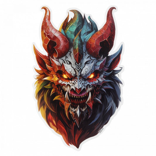 Set 12 bucati, Sticker decorativ, Demonul Orobas cu coarne si colti, Rezistent la apa, NO3341, 6 cm, Multicolor