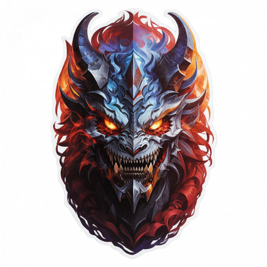 Set 12 bucati, Sticker decorativ, Demonul Orobas in flacari, Rezistent la apa, NO3343, 6 cm, Multicolor