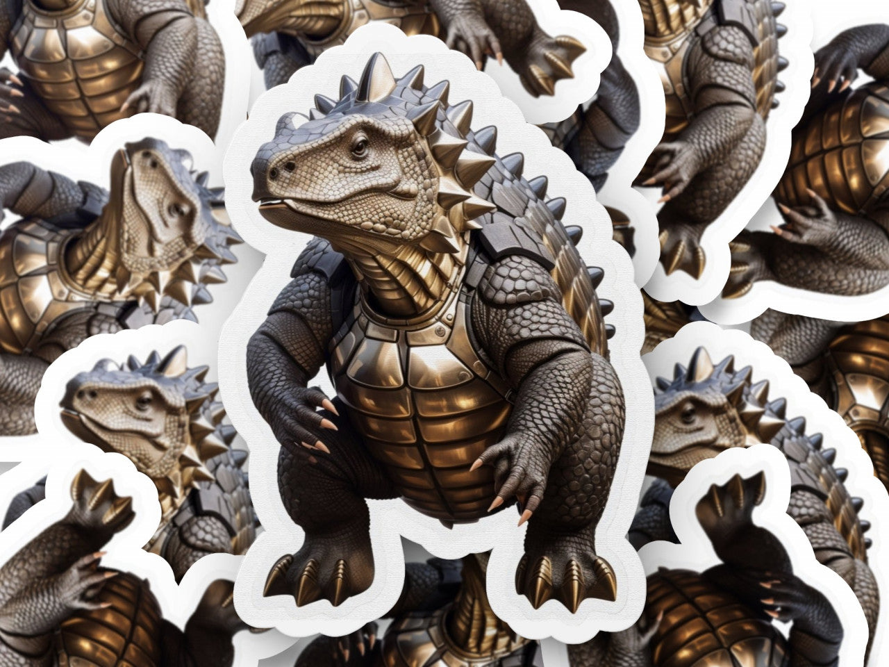 Set 12 bucati, Sticker decorativ, Dinozaur Ankylosaurus, Rezistent la apa, NO3776, 6 cm, Multicolor