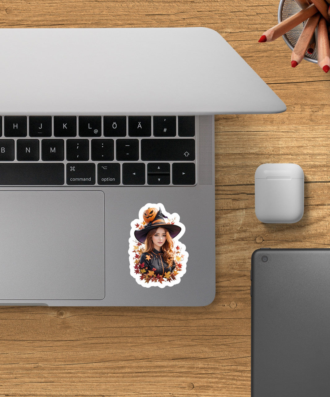 Set 12 bucati, Sticker decorativ, Fata cu palarie de halloween, Rezistent la apa, NO3848, 6 cm, Multicolor