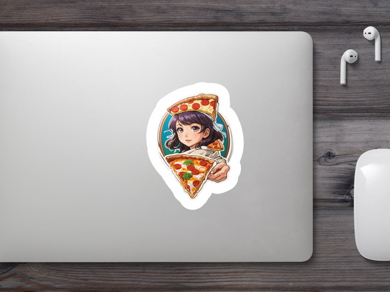 Set 12 bucati, Sticker decorativ, Fata cu pizza, Rezistent la apa, NO4498, 6 cm, Multicolor