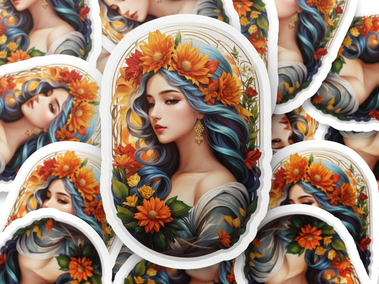 Set 12 bucati, Sticker decorativ, Fata simbol zodia fecioara, Rezistent la apa, NO3708, 6 cm, Multicolor