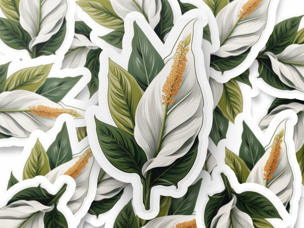 Set 12 bucati, Sticker decorativ, Floare de Crinul pacii, Rezistent la apa, NO3371, 6 cm, Multicolor