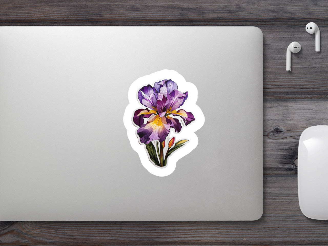 Set 12 bucati, Sticker decorativ, Floare de iris, Rezistent la apa, NO3090, 6 cm, Multicolor