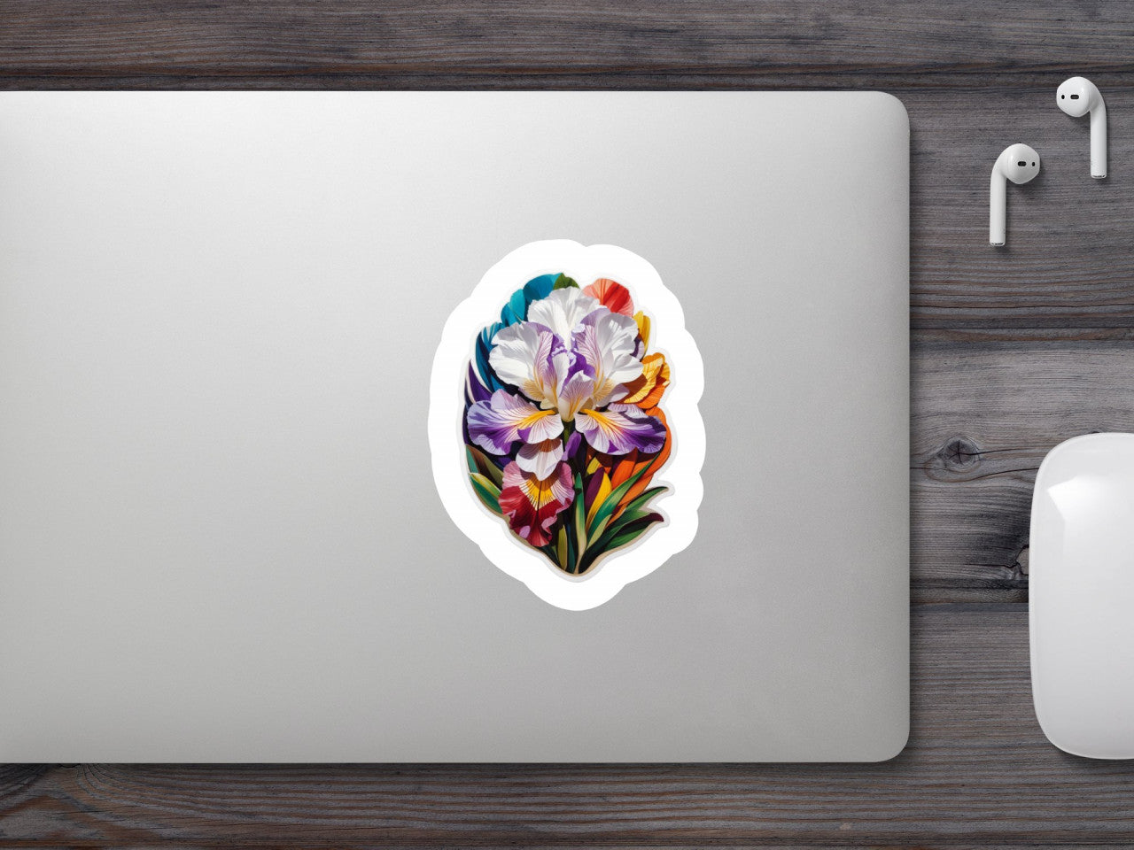 Set 12 bucati, Sticker decorativ, Floare de iris, Rezistent la apa, NO3091, 6 cm, Multicolor