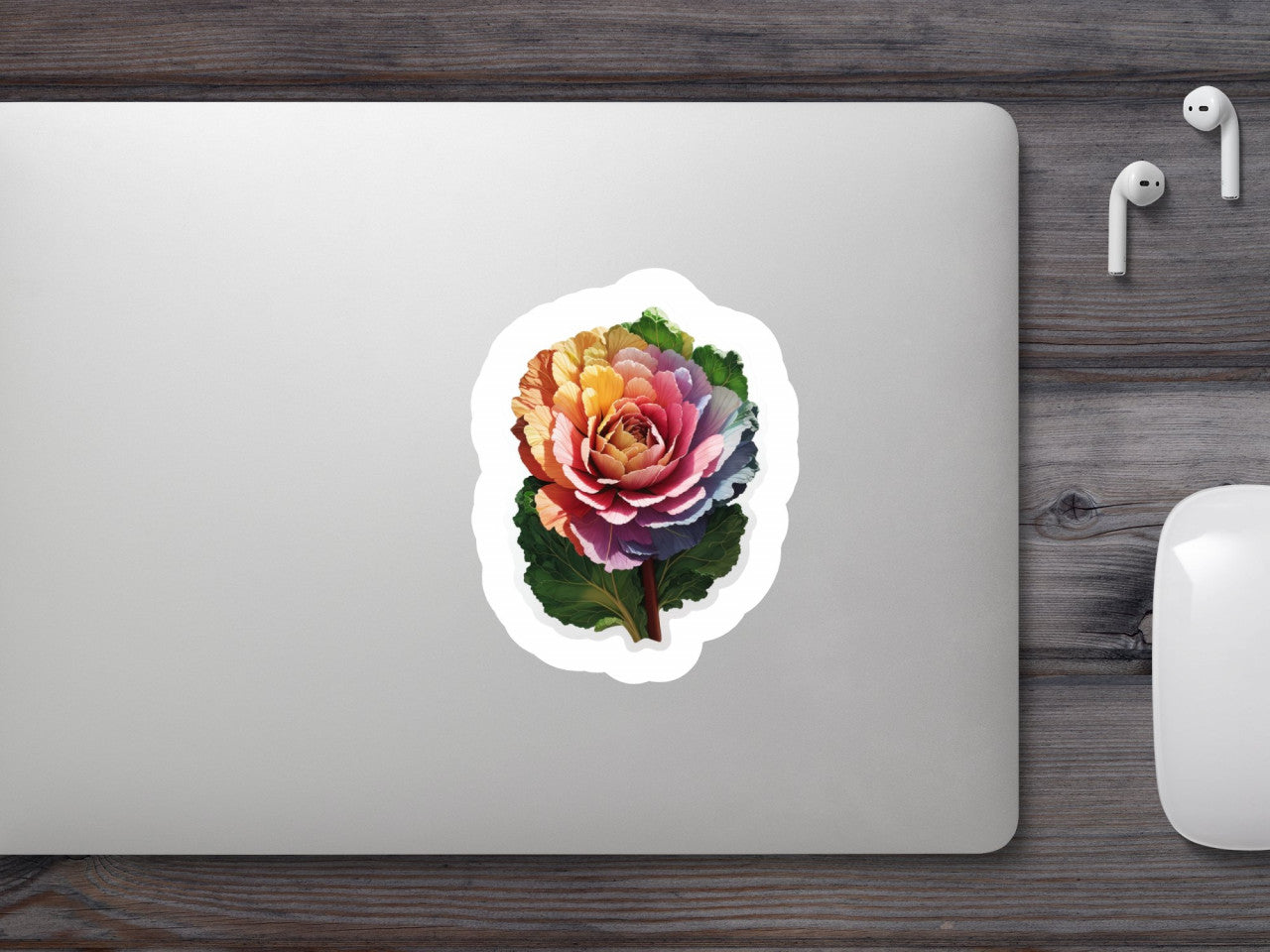 Set 12 bucati, Sticker decorativ, Floare de kale, Rezistent la apa, NO3104, 6 cm, Multicolor