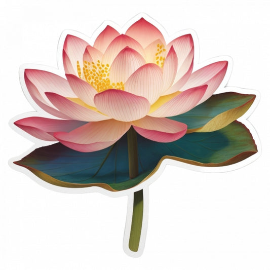 Set 12 bucati, Sticker decorativ, Floare de lotus cu frunza, Rezistent la apa, NO3176, 6 cm, Multicolor