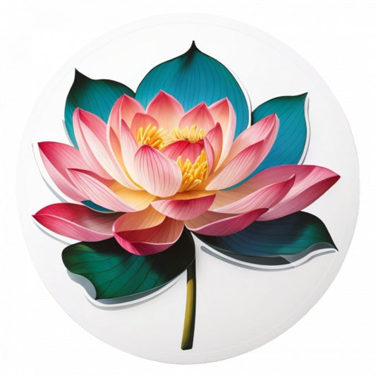 Set 12 bucati, Sticker decorativ, Floare de lotus cu frunze, Rezistent la apa, NO3177, 6 cm, Multicolor