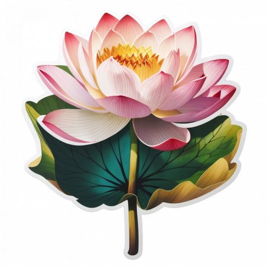 Set 12 bucati, Sticker decorativ, Floare de lotus cu frunze, Rezistent la apa, NO3179, 6 cm, Multicolor