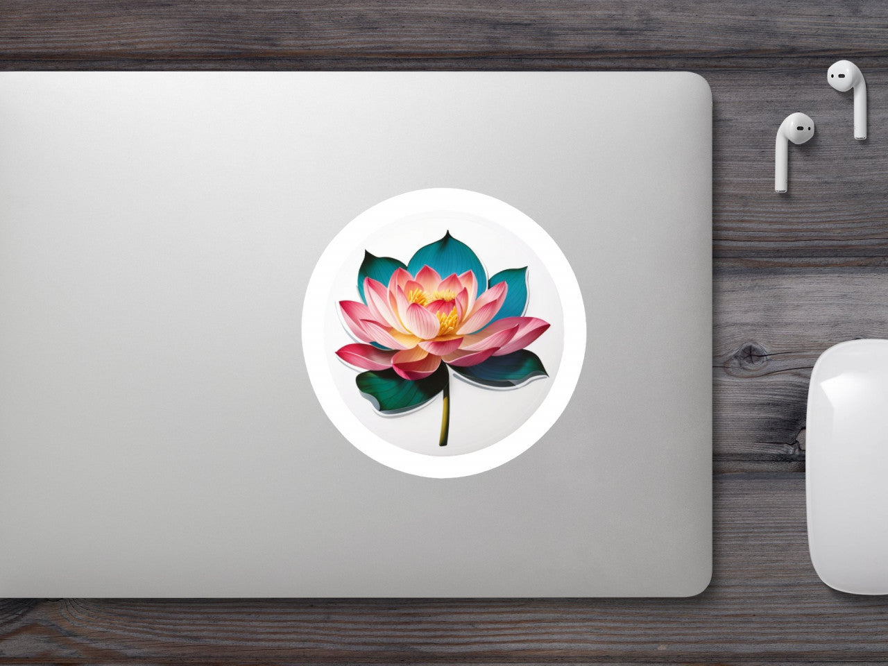 Set 12 bucati, Sticker decorativ, Floare de lotus cu frunze, Rezistent la apa, NO3177, 6 cm, Multicolor