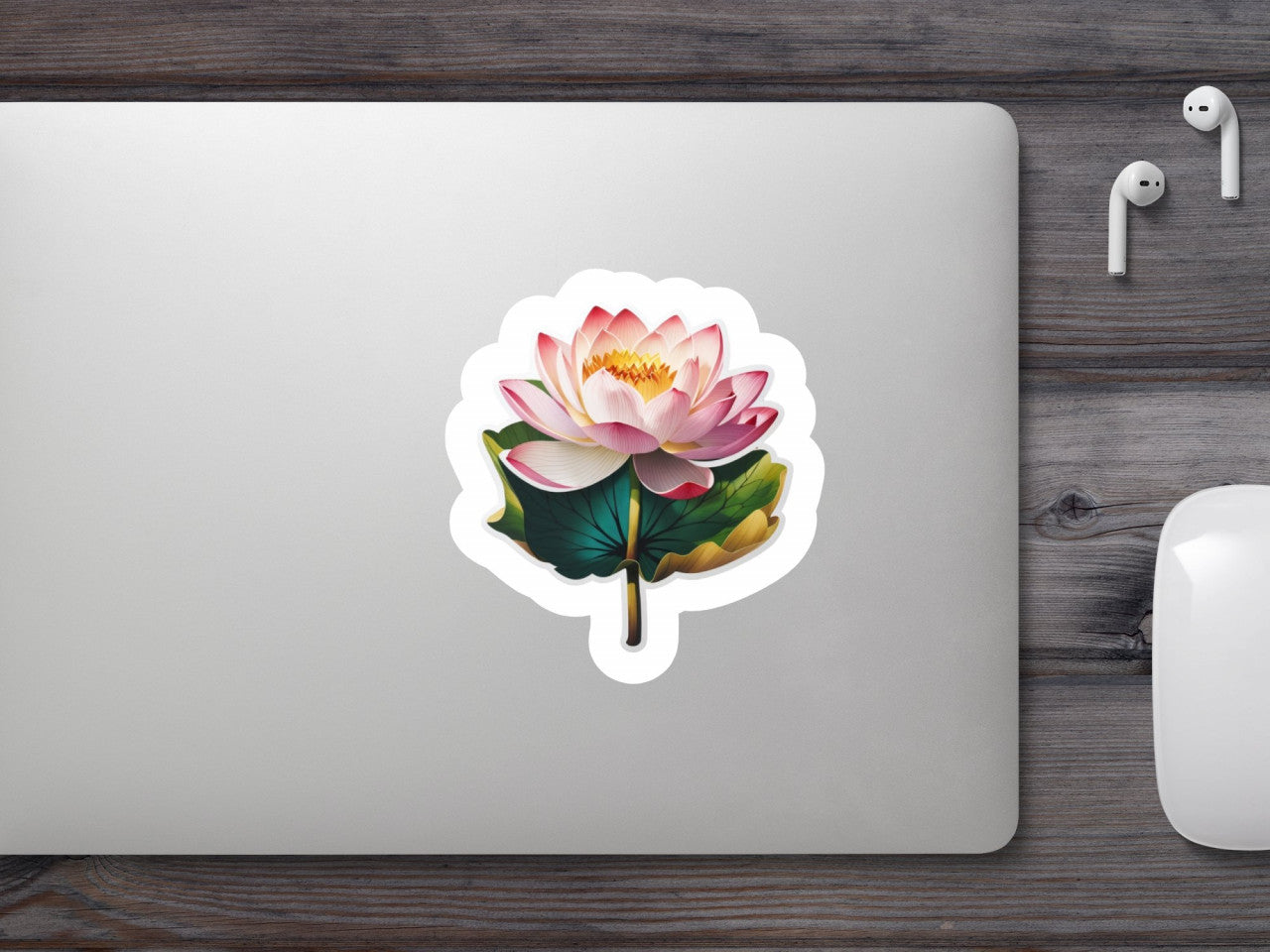 Set 12 bucati, Sticker decorativ, Floare de lotus cu frunze, Rezistent la apa, NO3179, 6 cm, Multicolor