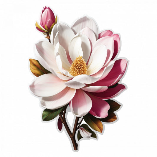 Set 12 bucati, Sticker decorativ, Floare de magnolia cu boboc, Rezistent la apa, NO3200, 6 cm, Multicolor